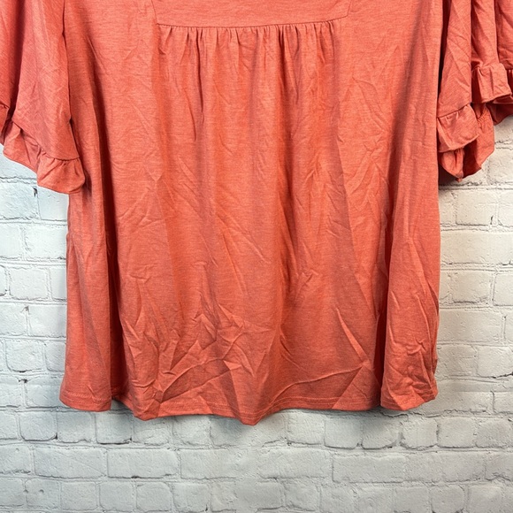 BloomChic Orange Heather Ruffle Sleeve V Neck Top Plus Size 1X - Picture 4 of 5